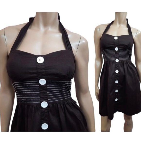 VTG Y2K Ruby Rox Brown & White Tie Halter Dress Size 7 - Picture 1 of 8